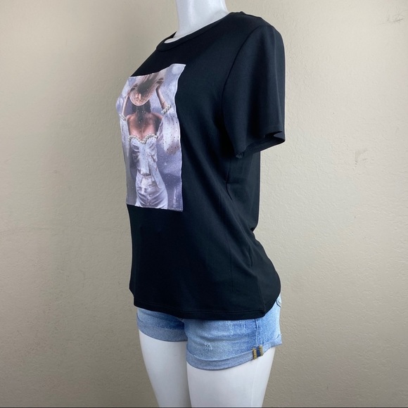 Chic Graphic Pearl Mesh Top | Black Short Sleeve Tee | Made in USA - Picture 5 of 6